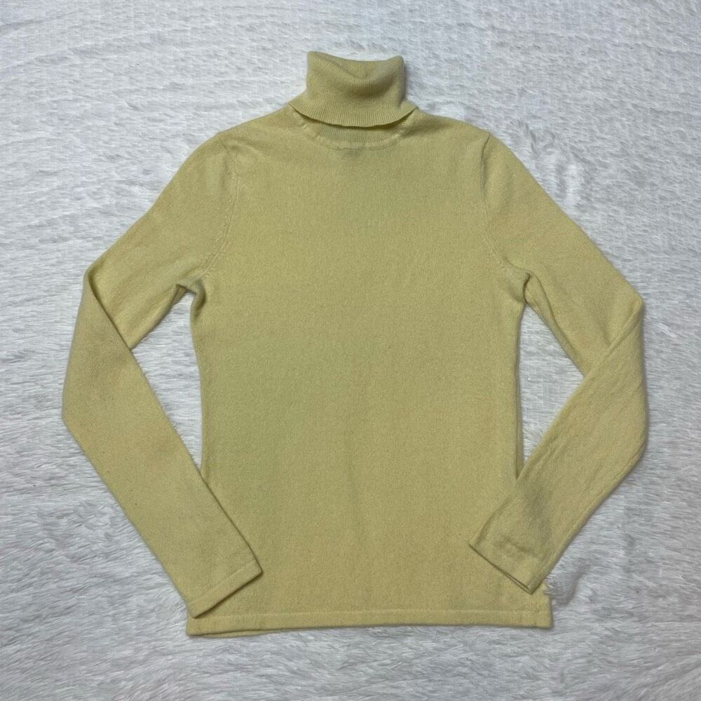 Lord and Taylor 100% Cashmere Chiffon Yellow Turtleneck Sweater